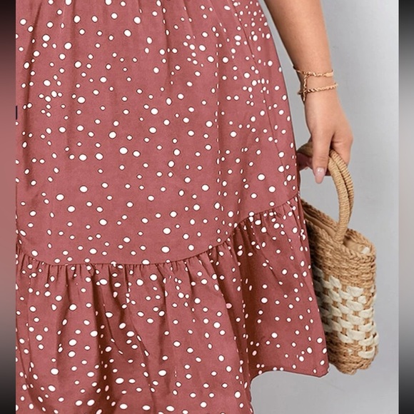 Boho polka dots puff sleeve A line dress - Picture 5 of 6